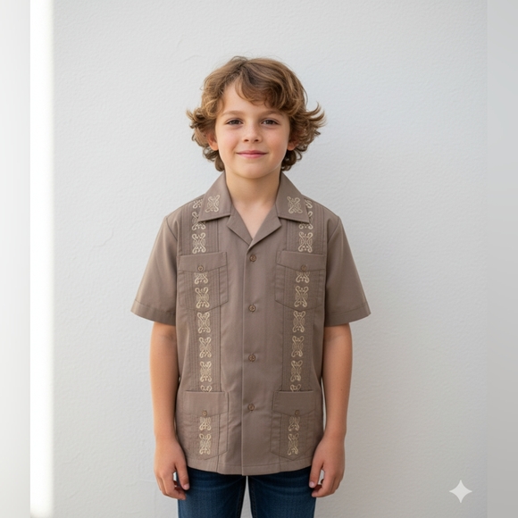 Oscar Kids Boys Brown Short Sleeve Button Up Shirt Size Large (10)- Brand New - Picture 1 of 6
